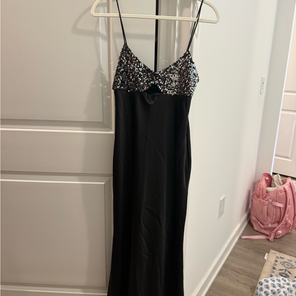 Zara Black Maxi Dress with Sequin Bodice